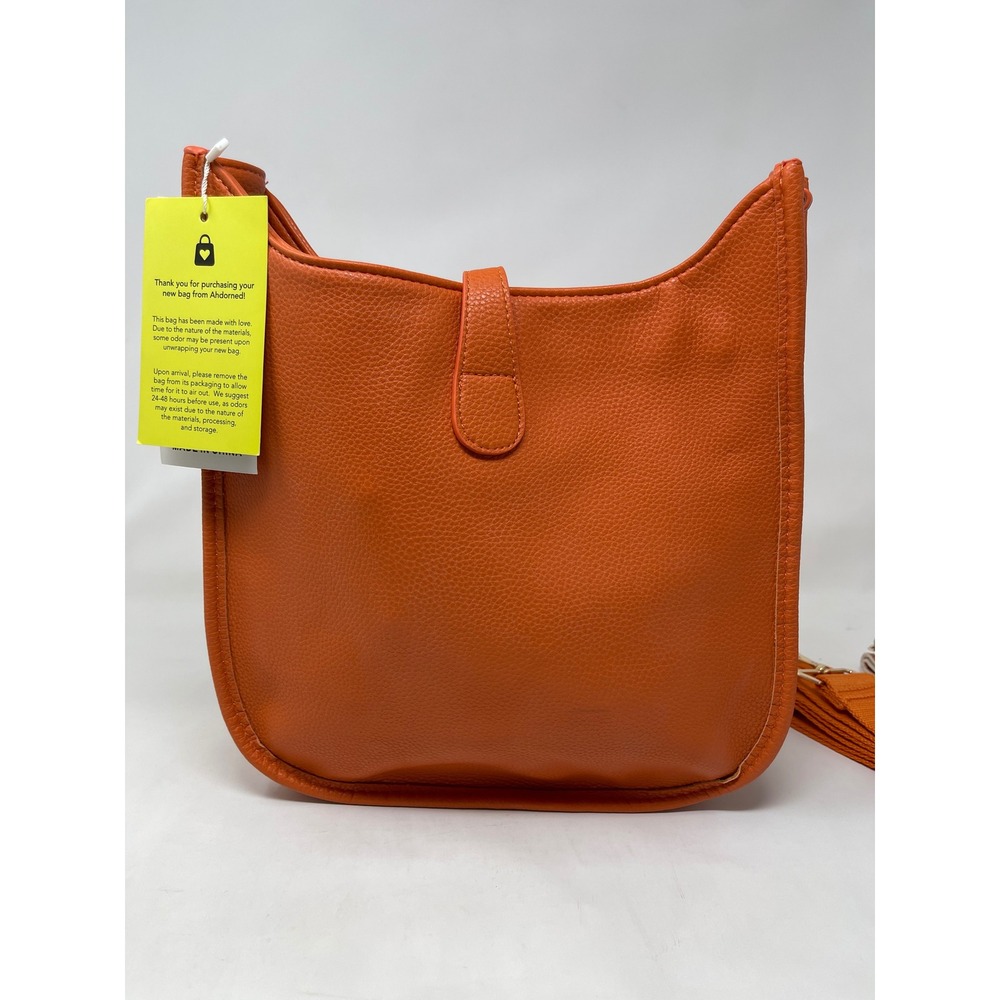 Ahdorned Orange Vegan Leather Messenger Crossbody Bag with 2 Guitar‎ Straps NEW - Picture 2 of 11